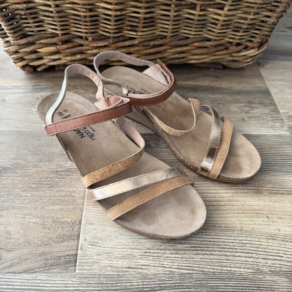 Naot Hero Wedge Sandals Women’s 39 (US 8) – Leather Strappy Cork Footbed Comfort - Picture 2 of 7